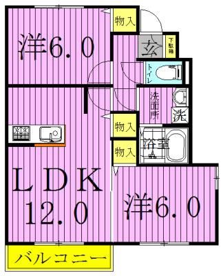 ベアーレB(2LDK/1階)の間取り写真