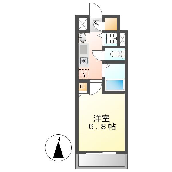 ライジングコート名古屋駅前東(1K/2階)の間取り写真