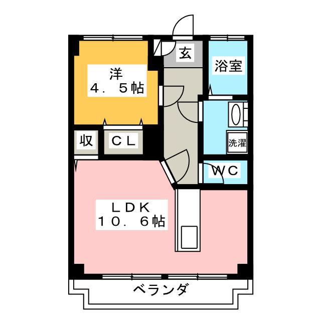 中秀ビル(1LDK/3階)の間取り写真