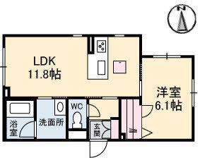 MOA津倉町(1LDK/1階)の間取り写真