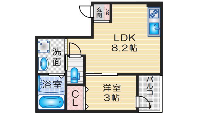 リブレメゾン上新庄I(1LDK/2階)の間取り写真