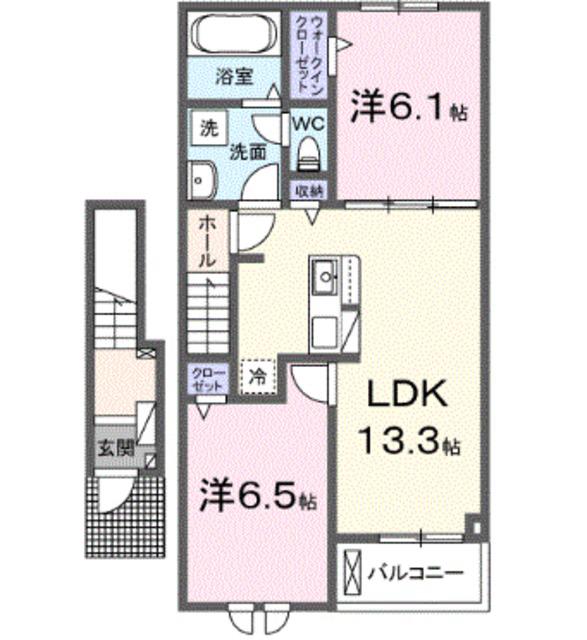 クレメント岩出C(2LDK/2階)の間取り写真