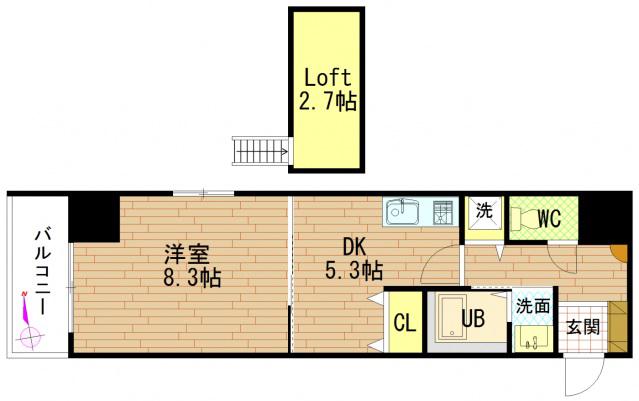 グラビスコート紙屋町(1DK/4階)の間取り写真