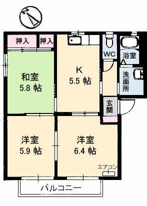 グリーンヴィラ A棟(3K/1階)の間取り写真
