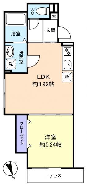 コンフォート薬園台(1LDK/1階)の間取り写真