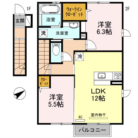 アバンツァート長砂 B棟(2LDK/2階)の間取り写真