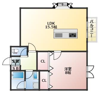 ヴィラ レ ユーフォリア 北野(1LDK/1階)の間取り写真