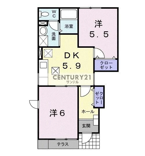 シャルマン天神 2(2DK/1階)の間取り写真