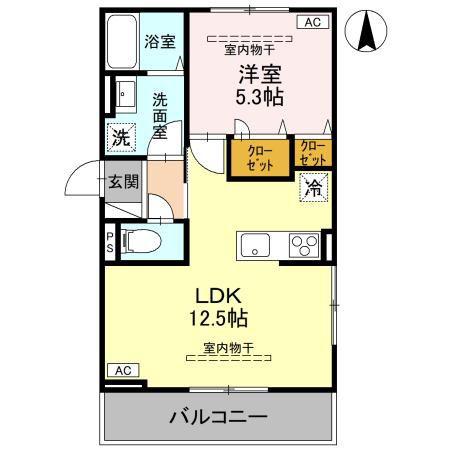 ユイエーム伊勢崎(1LDK/3階)の間取り写真