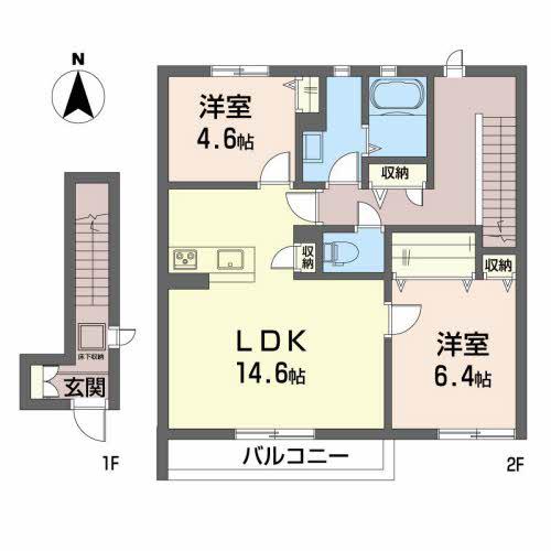 それいゆ弐番館(2LDK/2階)の間取り写真