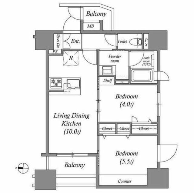 ACP RESIDENCE 中野新橋(2LDK/4階)の間取り写真