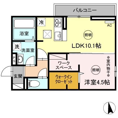 ユニヴェールC棟(1LDK/1階)の間取り写真
