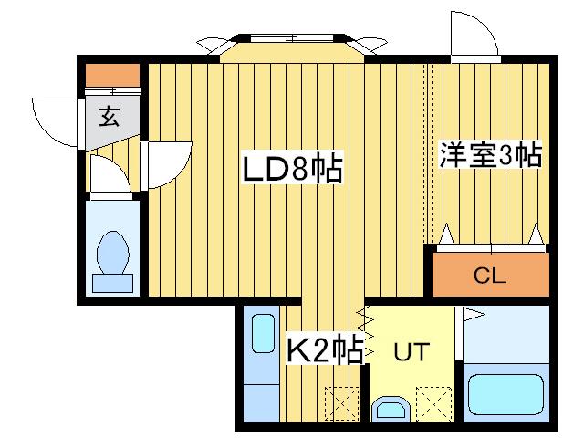 ルミエール北43B(1LDK/3階)の間取り写真