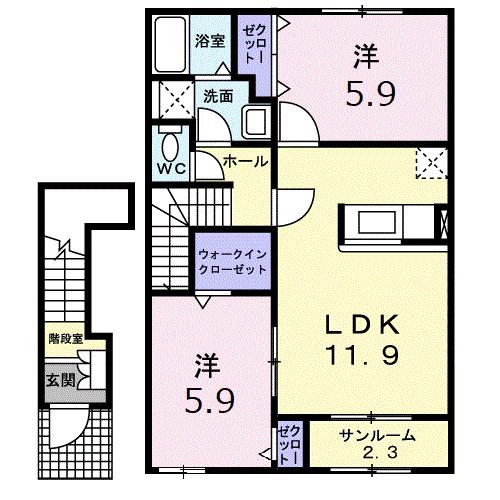メディオ ピアッツァC(2LDK/2階)の間取り写真