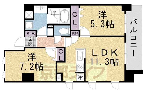 ブランシエスタ山科大塚(2LDK/6階)の間取り写真