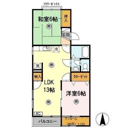 レジデンスT・H II号館(2LDK/1階)の間取り写真