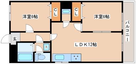ラムール星陵台(2LDK/4階)の間取り写真