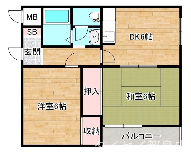 ラウンド2高殿(2DK/3階)の間取り写真