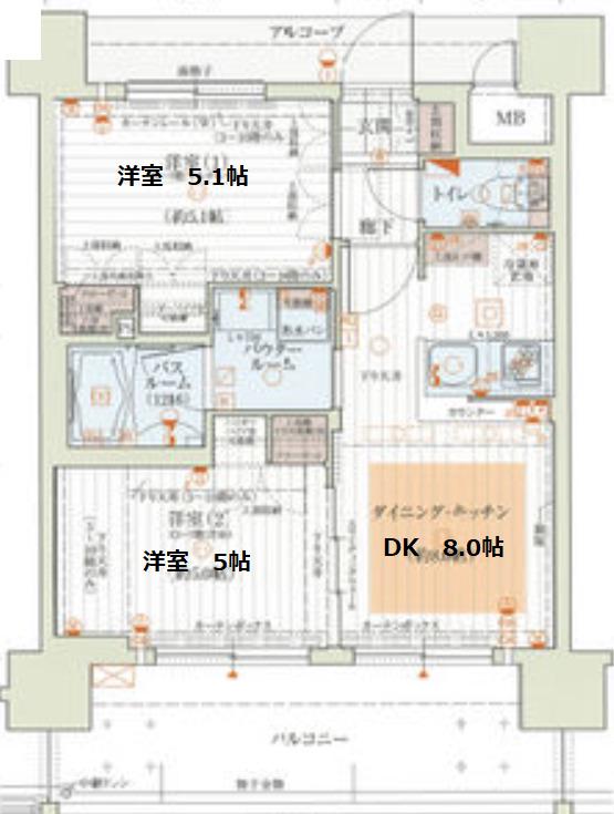 エステムコート南堀江IIレアリス(2DK/3階)の間取り写真
