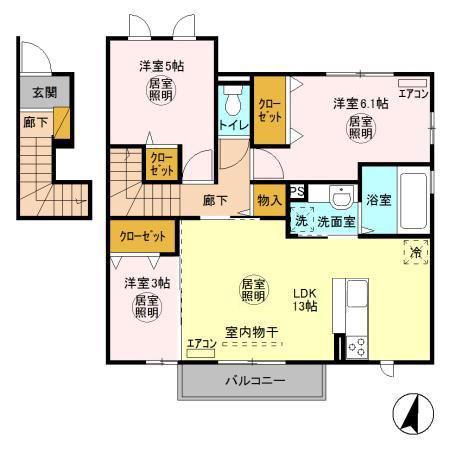 グランライト D(3LDK/2階)の間取り写真
