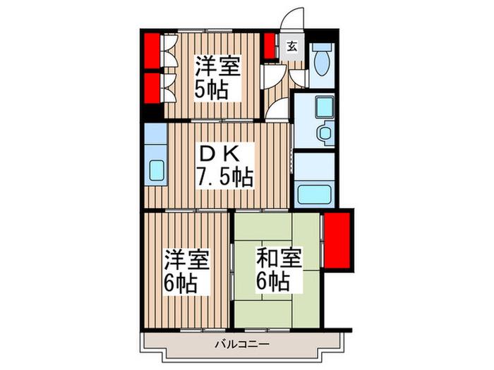 原第10マンション(3DK/1階)の間取り写真