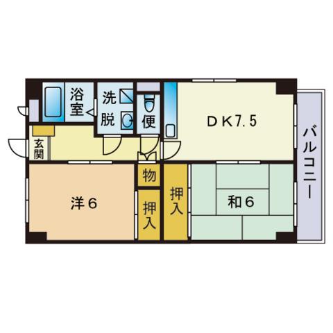 ハイツウェルス(2DK/3階)の間取り写真