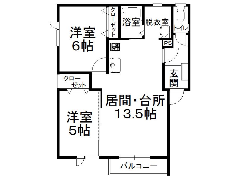 ジラソーレメムロ(2LDK/1階)の間取り写真