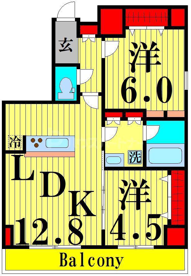 フュージョナル北綾瀬(2LDK/9階)の間取り写真