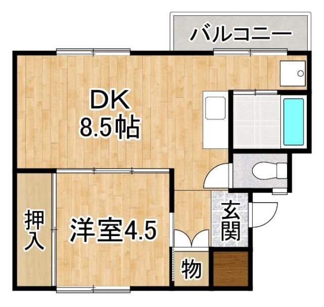 ビレッジハウス帯広1号棟(1DK/1階)の間取り写真