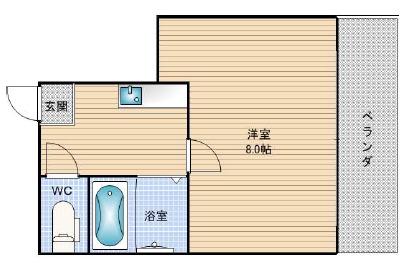 アワーズ長柄(1K/5階)の間取り写真