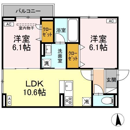 セレスティア鹿浜(2LDK/2階)の間取り写真
