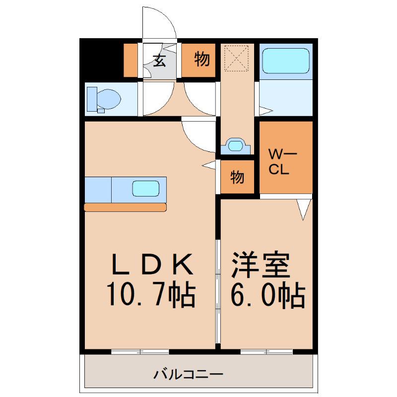 メルローズ札元(1LDK/2階)の間取り写真