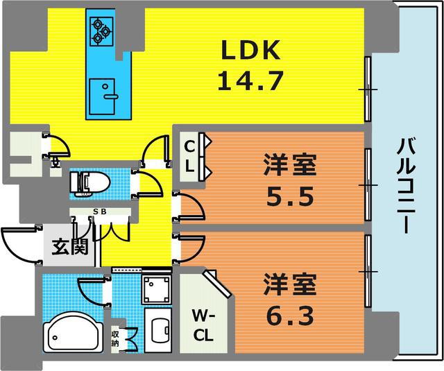 ワコーレ神戸三宮マスターズレジデンス(1LDK/11階)の間取り写真