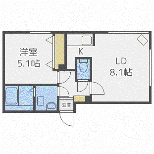 メゾンドロゼ白石(1LDK/3階)の間取り写真