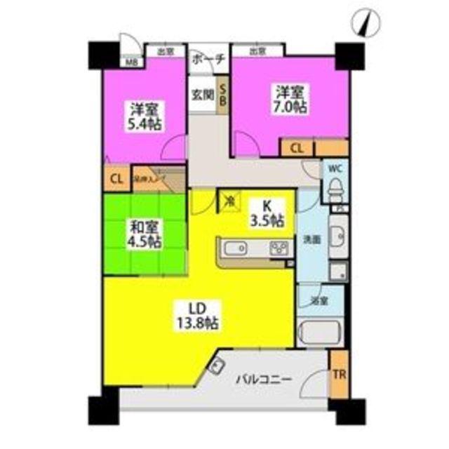 サンリヤン藤崎駅前(3LDK/12階)の間取り写真