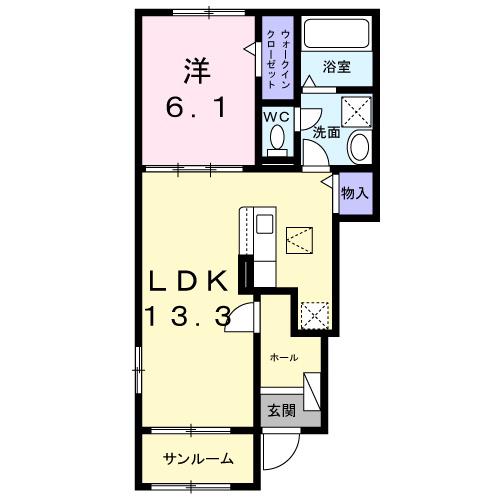 アルソーレ芳川(1LDK/1階)の間取り写真