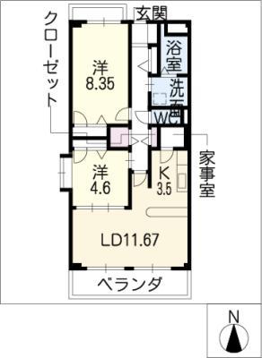 ルミエール平町(2LDK/3階)の間取り写真