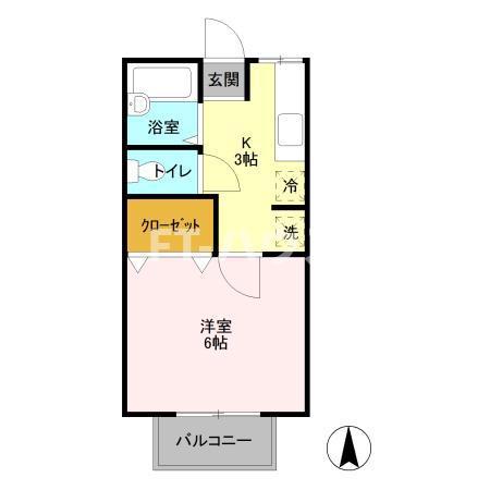 シティハイム藤(1K/2階)の間取り写真