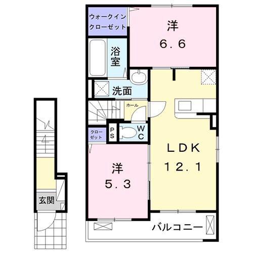 プレジオスII-A・B(2LDK/2階)の間取り写真