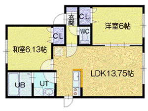ハイネス一番町(2LDK/2階)の間取り写真