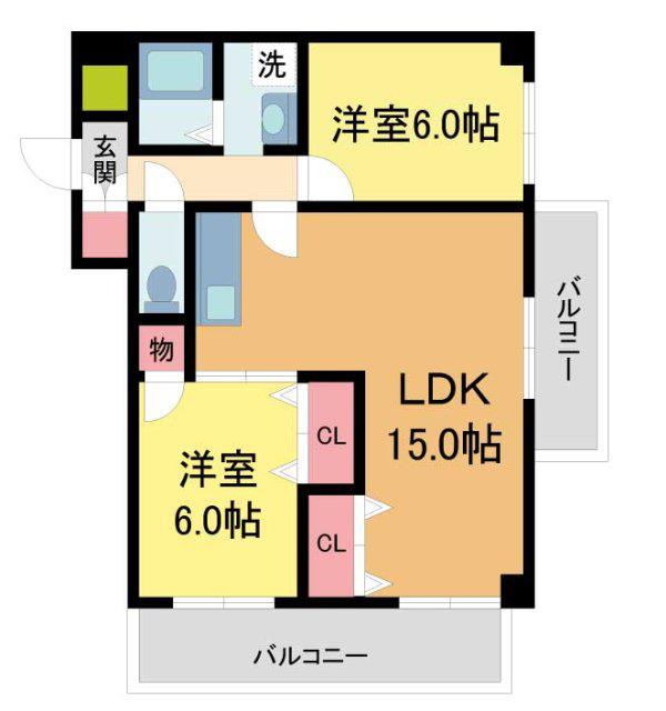 グリーンヒル門戸(2LDK/3階)の間取り写真