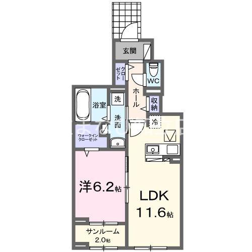ルピナス ココ(1LDK/1階)の間取り写真