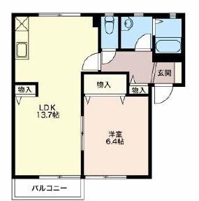 ウイングII(1LDK/1階)の間取り写真