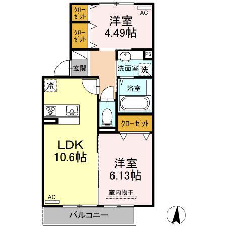 カーサレガシーK(2LDK/2階)の間取り写真