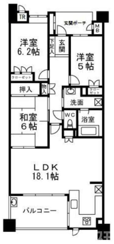 ルネフェリアス堺鳳(3LDK/4階)の間取り写真