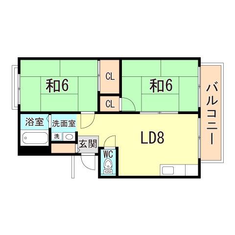 エクセル武庫川II(2LDK/2階)の間取り写真