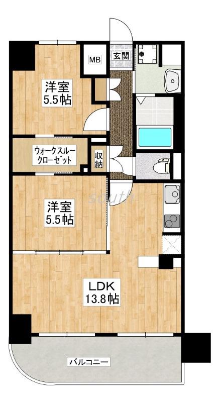 ハイラインIII(2LDK/11階)の間取り写真