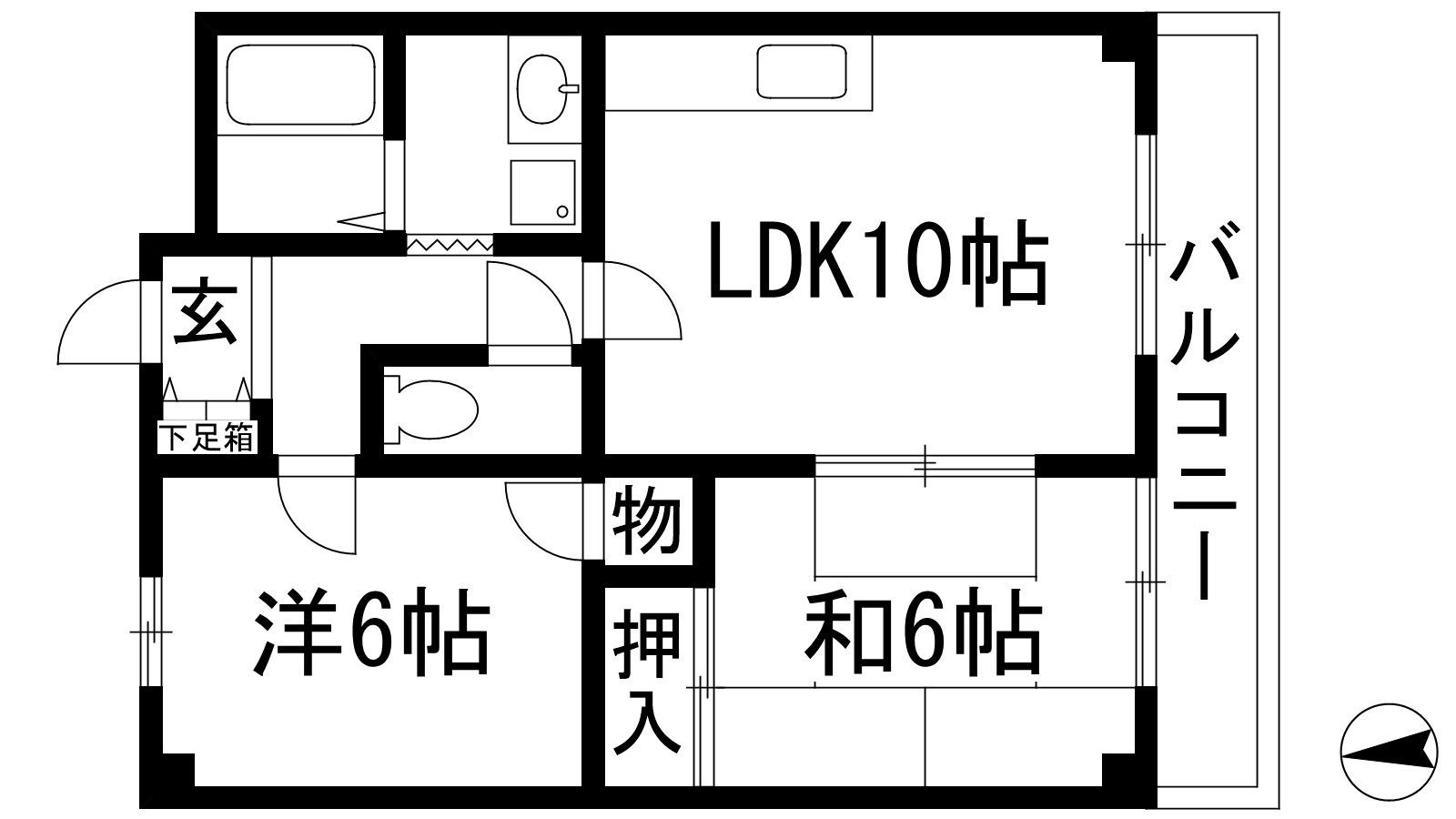 阪急宝塚線 中山観音駅 徒歩1分 3階建 築34年(2LDK/1階)の間取り写真