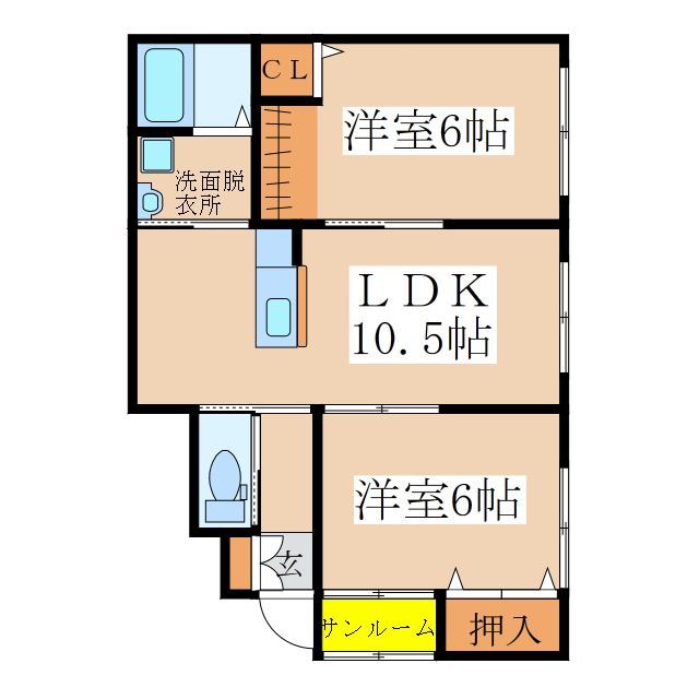 GOLDIE RIO B棟(2LDK/1階)の間取り写真