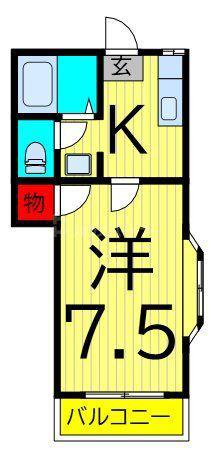 ハイツ小日向(1K/2階)の間取り写真